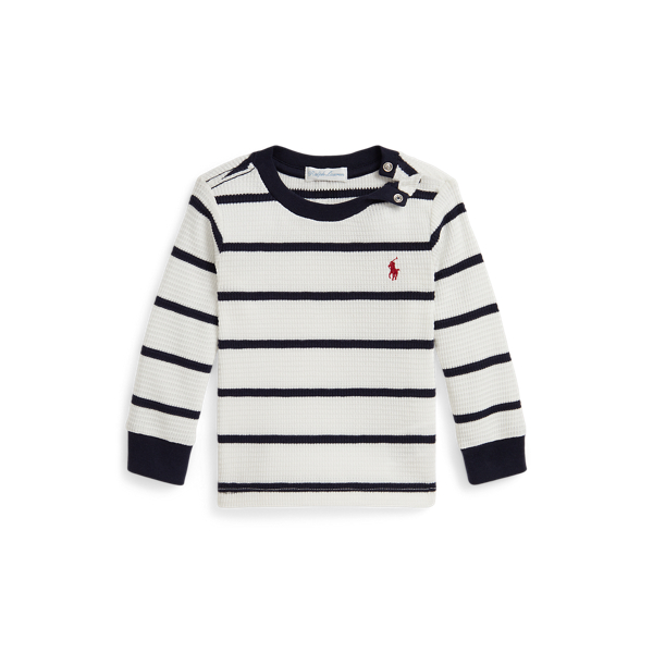 (取寄) ラルフローレン キッズ ボーイズ ストライプド ワッフル コットン ロング スリーブ ティー (インファント) Polo Ralph Lauren Kids boys Striped Waffle Cotton Long Sleeve Tee (Infant) Holiday Red/Rl Navy s7-AI320920630010_lifestyle?$