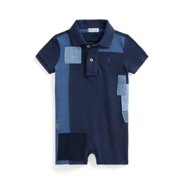 Patchwork Cotton Mesh Polo Shortall