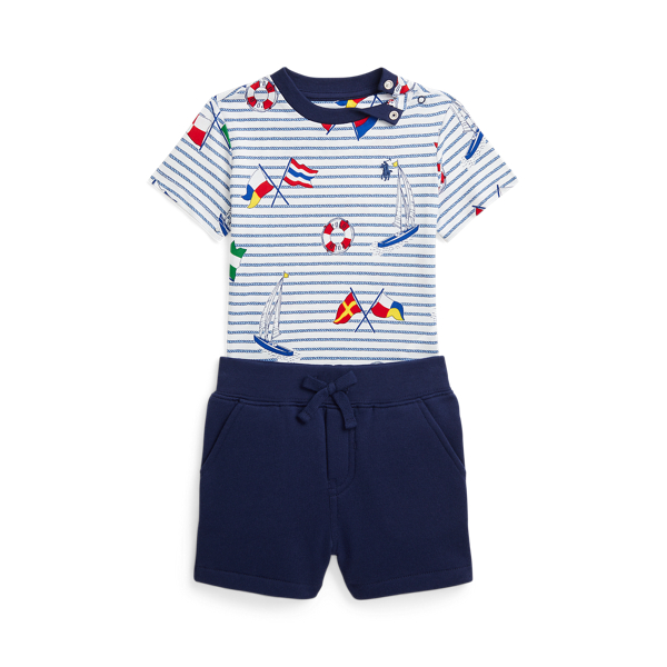 Flag-Print Jersey Tee & Fleece Short Set