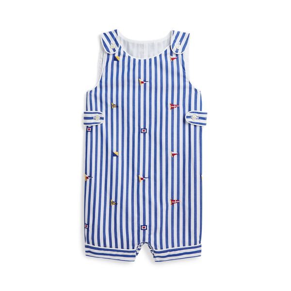 Flag-Embroidered Striped Cotton Overall