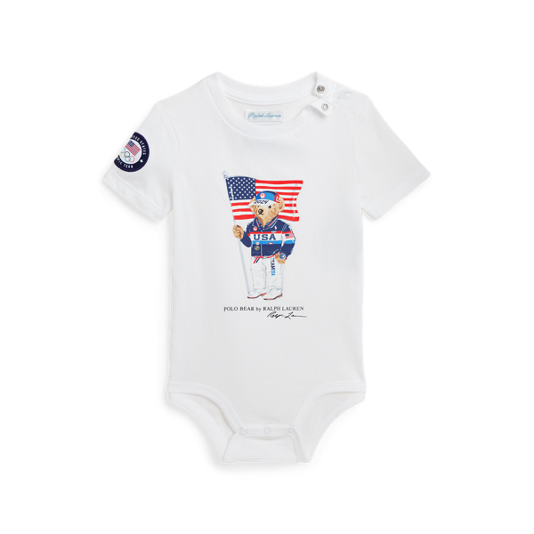 White Team USA Polo Bear Cotton Bodysuit Baby 1