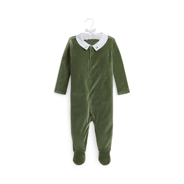 Embroidered Velour Footed Coverall