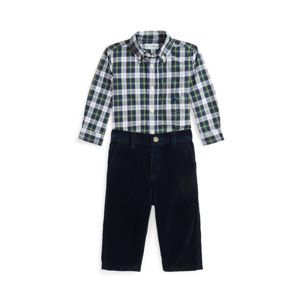 Plaid Poplin Shirt&amp;Corduroy Trouser Set