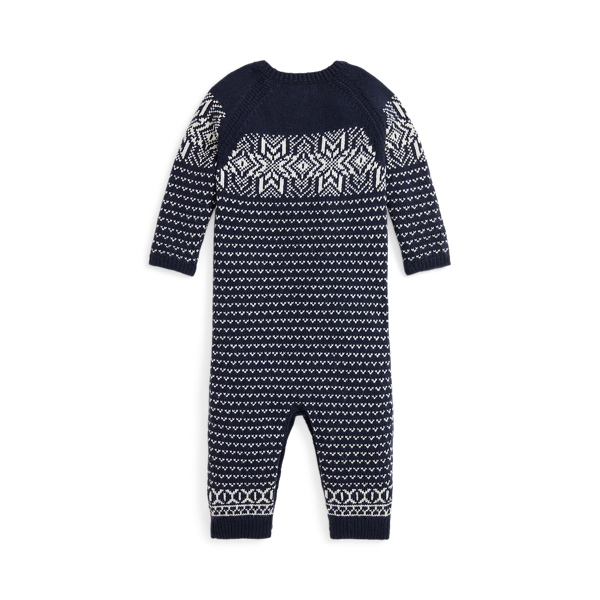 Navy Snowflake Cotton-Blend Sweater Coverall Baby Boy 2