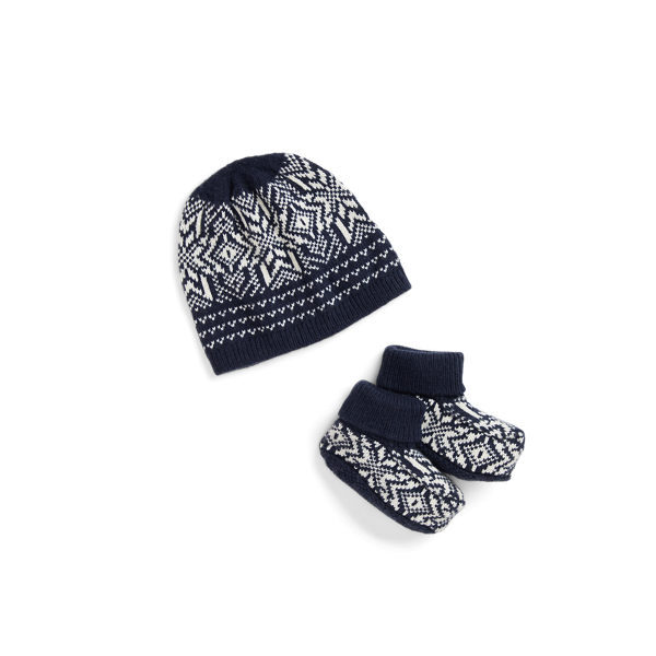 Snowflake Cotton-Blend Hat & Bootie Set 