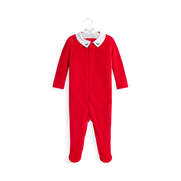 Embroidered Velour Footed Coverall