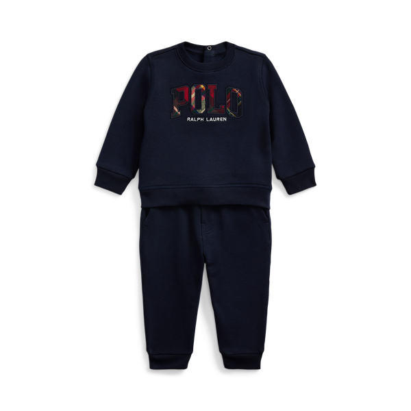 RL2000 Red/RL Navy Plaid-Logo Fleece Sweatshirt & Pant Set Baby Boy 1