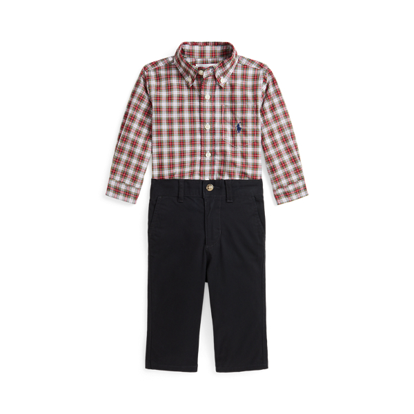 Red/White Multi Plaid Poplin Shirt & Chino Pant Set Baby Boy 1