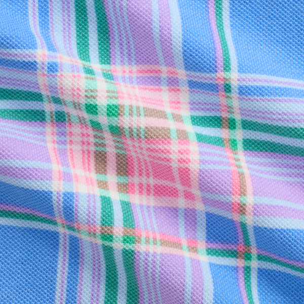 Plaid-Print Cotton Mesh Polo Shortall