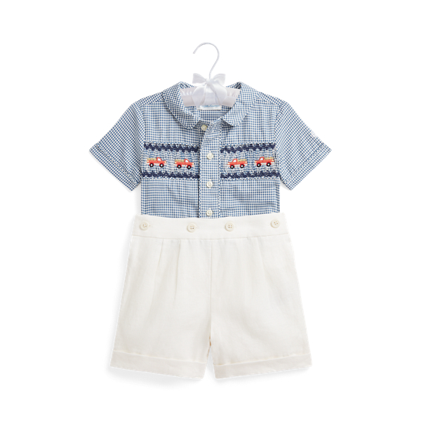 Cotton Bodysuit & Piqué Overall Set
