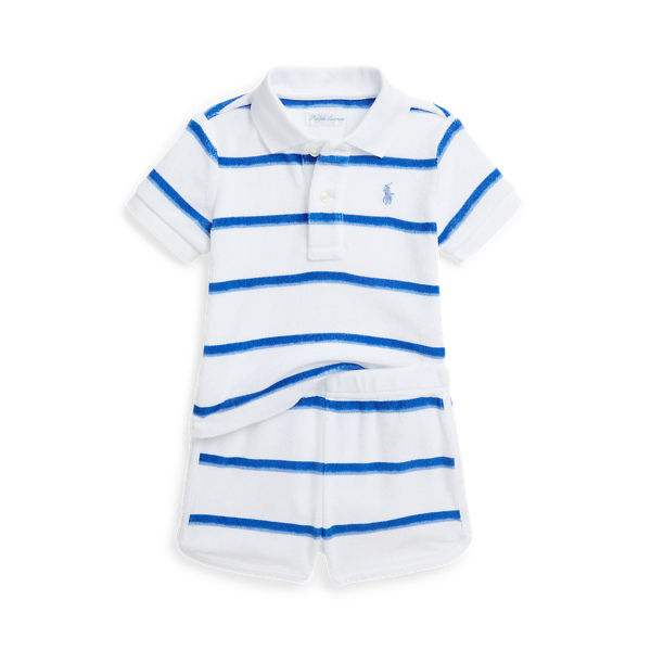 Striped Terry Polo Shirt & Short Set 