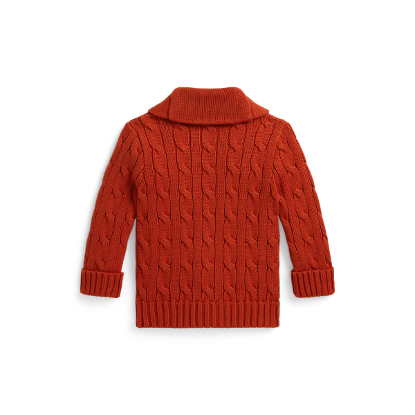 Varsity Orange Cable-Knit Cotton Shawl Cardigan Baby Boy 2