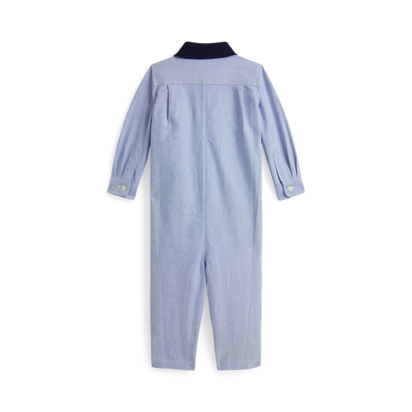 Blue Polo Bear Cotton Oxford Coverall Baby Boy 2