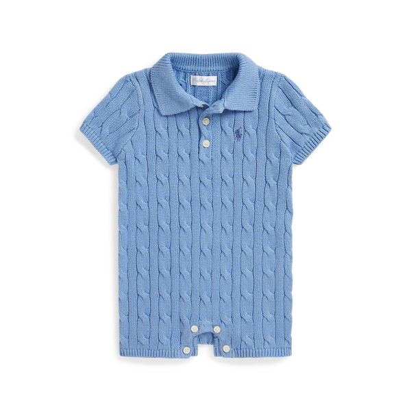 Cable-Knit Cotton Polo Shortall Baby Boy 1