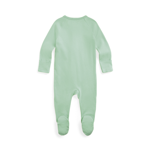 Katoenen interlock overall met voeten Baby Boy in Celadon 2