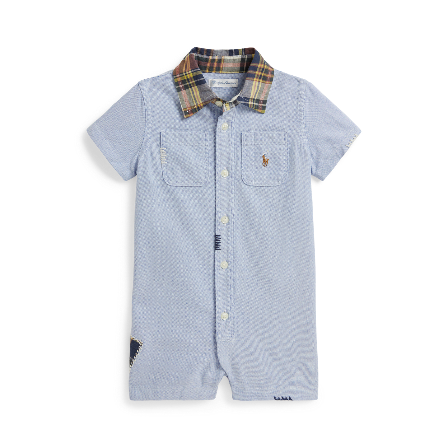Комбинезоны Ralph Lauren Madras-Collar Cotton Oxford Shortall, цвет: Синий — фото 2