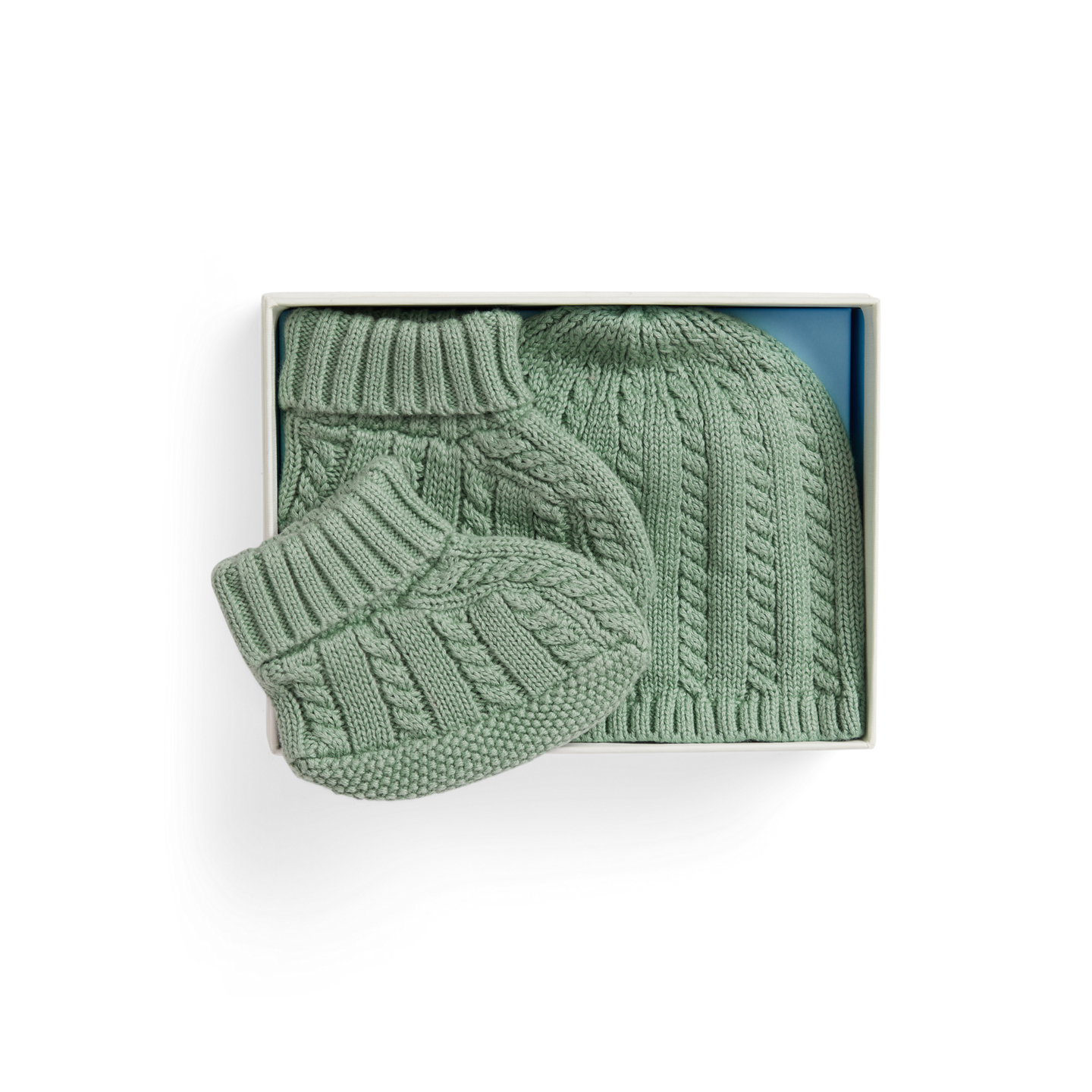 Детская шапка Ralph Lauren Cable-Knit Cotton Beanie & Bootie, цвет: Выцветший мятный — фото 1