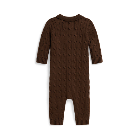Детский комбинезон Ralph Lauren Cable-Knit Cotton Polo Coverall, цвет: Шоколадный