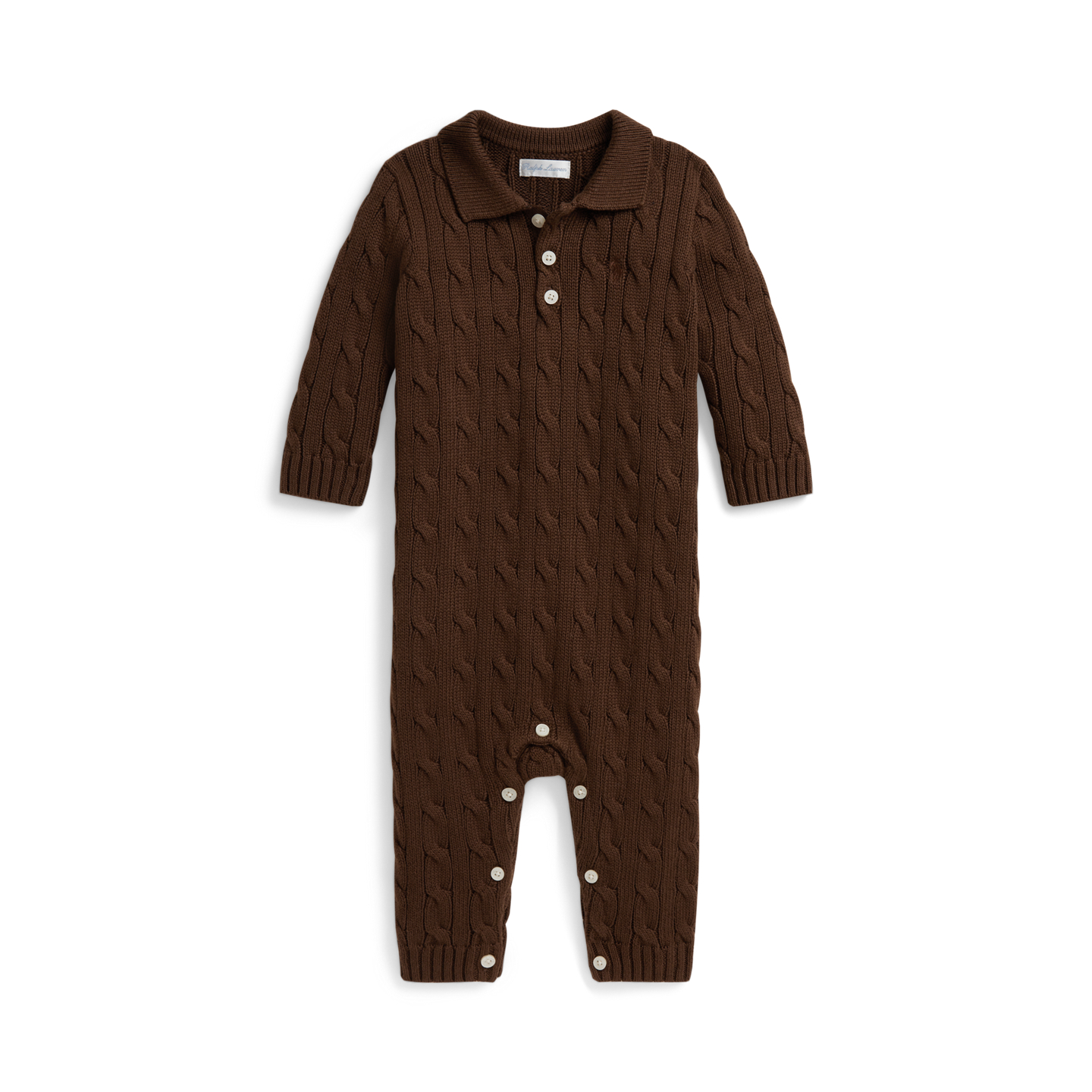Детский комбинезон Ralph Lauren Cable-Knit Cotton Polo Coverall, цвет: Шоколадный — фото 2