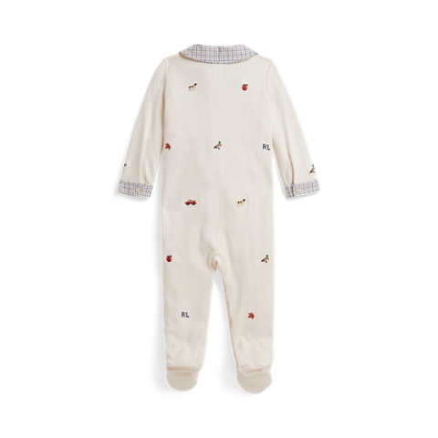 Детский комбинезон Ralph Lauren Embroidered Cotton Footed Coverall, цвет: Кремовый