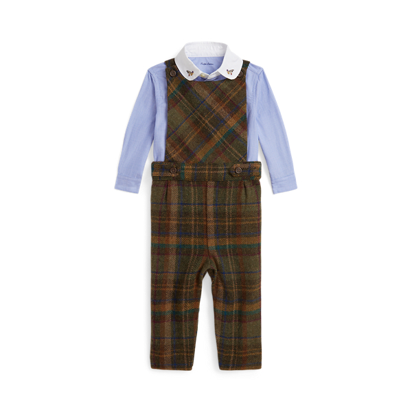 Duck-Embroidered Shirt & Plaid Overall