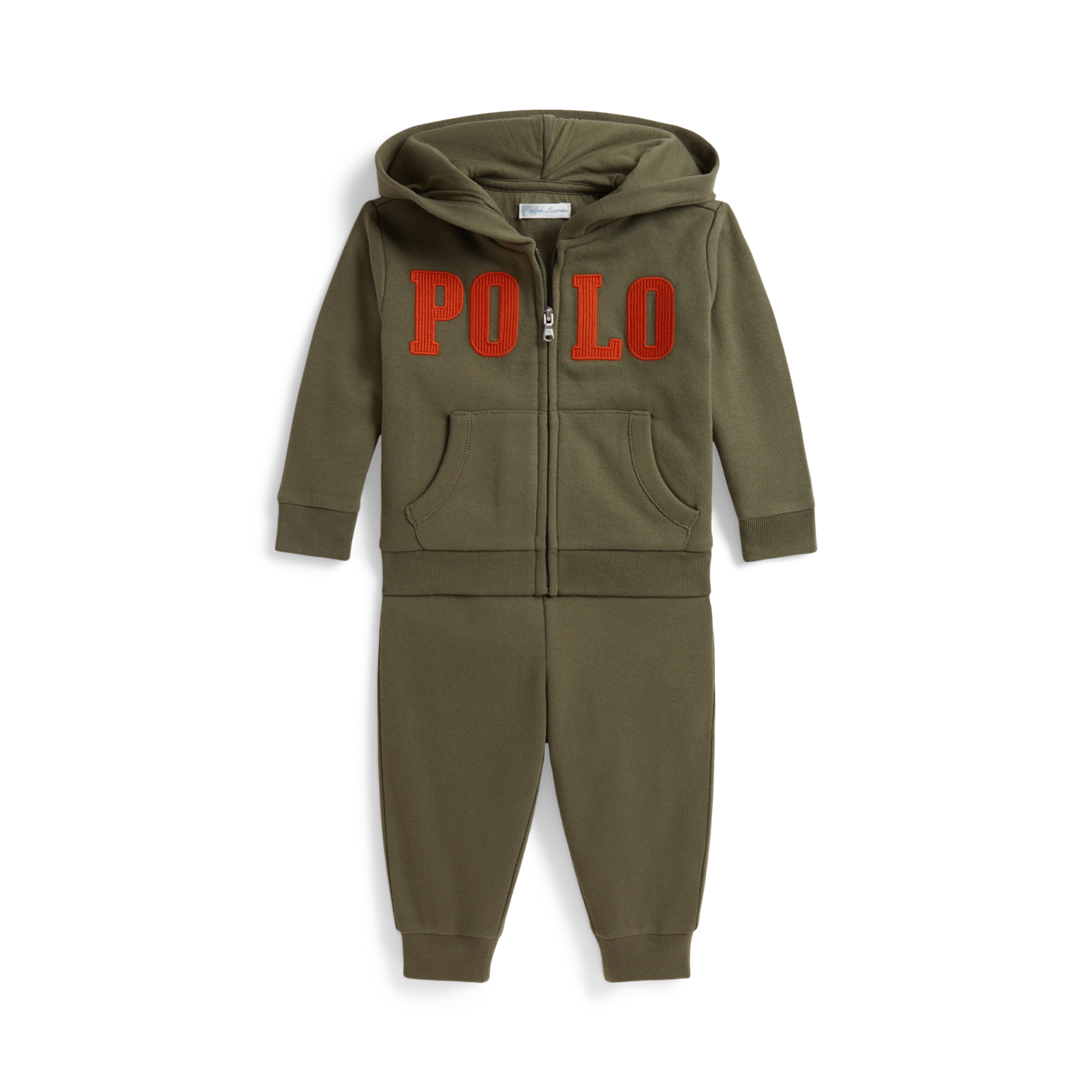 Детские комплекты Ralph Lauren Logo Fleece Full-Zip Hoodie & Pant, цвет: Оливковый — фото 2