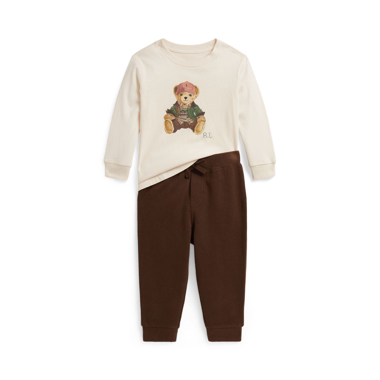 Детские комплекты Ralph Lauren Polo Bear Cotton Tee & Jogger Pant, цвет: Кремовый — фото 2