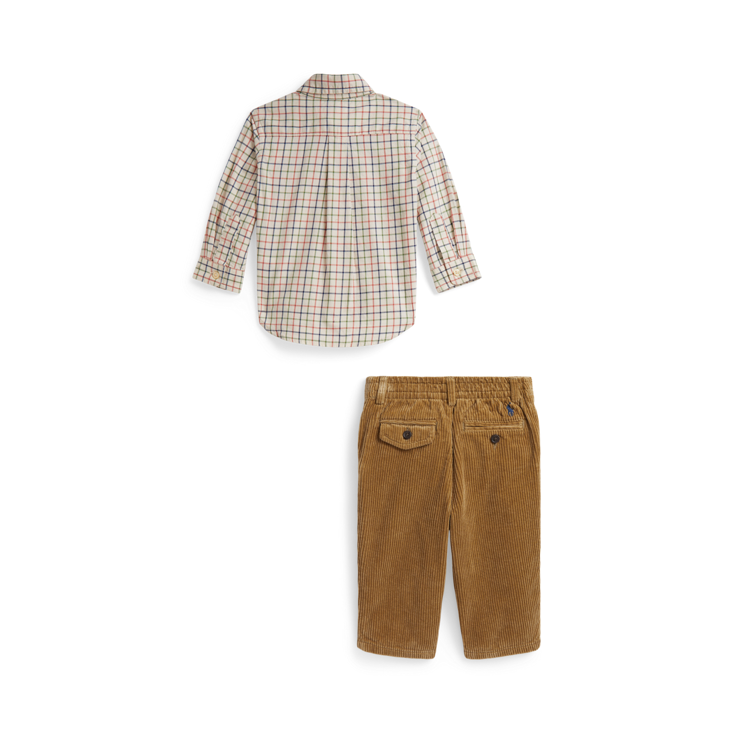 Детские комплекты Ralph Lauren Tattersall Cotton Shirt & Corduroy Pant, цвет: Кремовый тёмно-зелёный разноцветный — фото 1