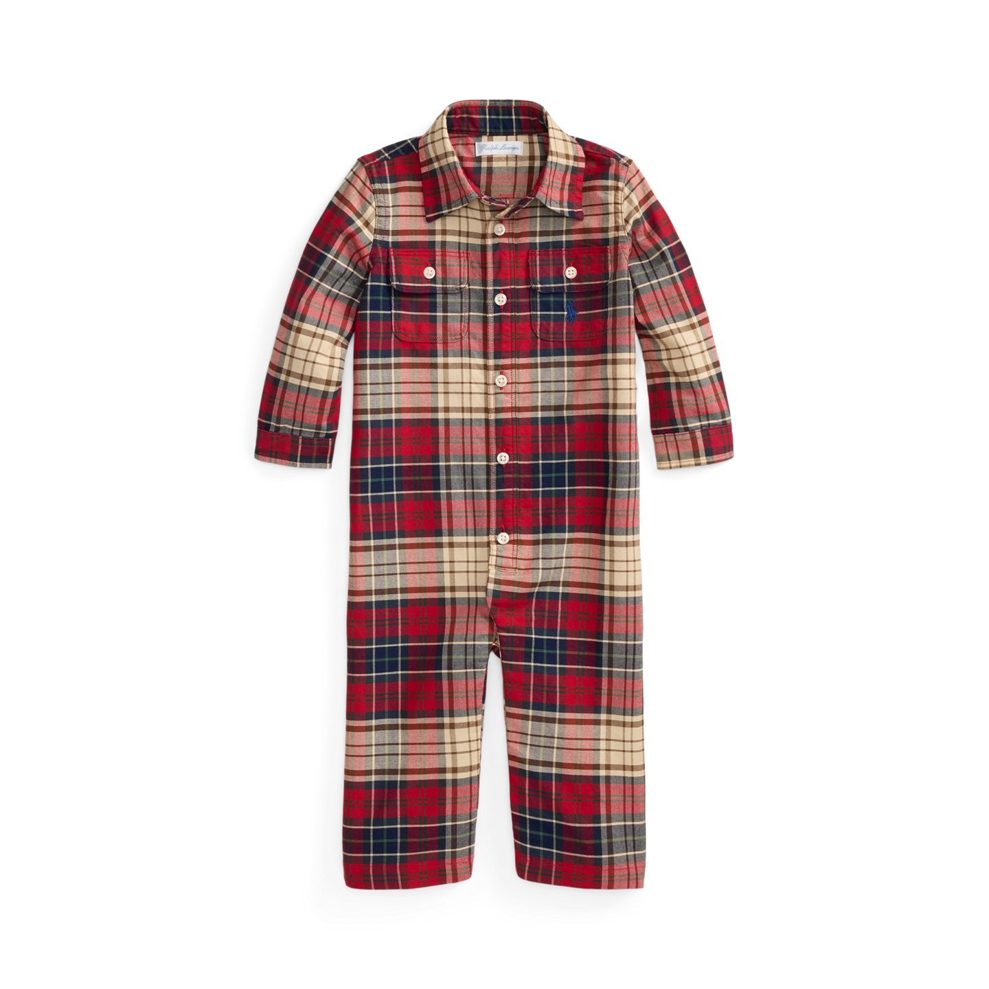 Детский комбинезон Ralph Lauren Plaid Cotton Oxford Coverall, цвет: Красный / Тёмно-синий разноцветный — фото 2