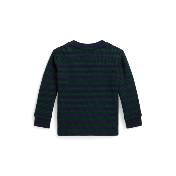ストライプド ワッフルニット コットン Tシャツ