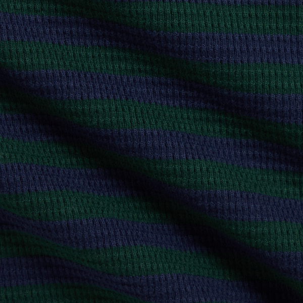 ストライプド ワッフルニット コットン Tシャツ