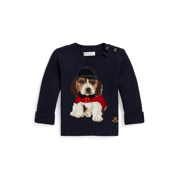 Dog-Intarsia Crewneck Sweater