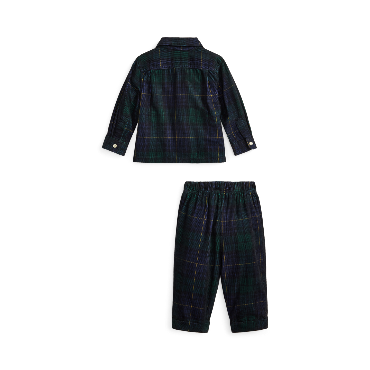 Детские комплекты Ralph Lauren Plaid Cotton Corduroy Shirt & Pant, цвет: Тёмно-синий золотой разноцветный — фото 1