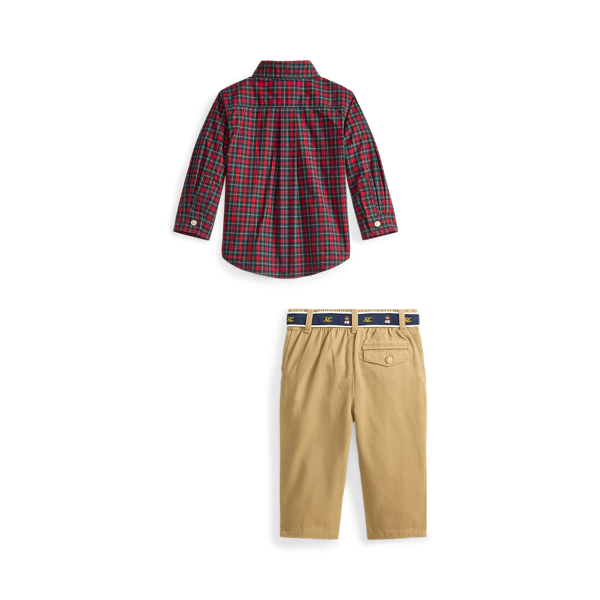 Plaid Poplin Shirt, Belt & Chino Pant