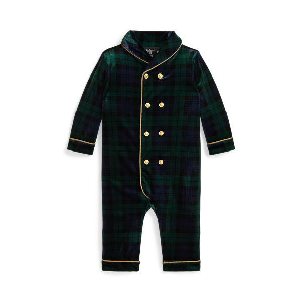 Plaid Velour Double-Breasted Coverall