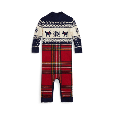 Детский комбинезон Ralph Lauren Plaid Cotton-Wool Coverall, цвет: Тёмно-синий разноцветный