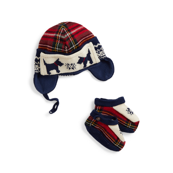 Cotton-Wool Earflap Hat & Bootie
