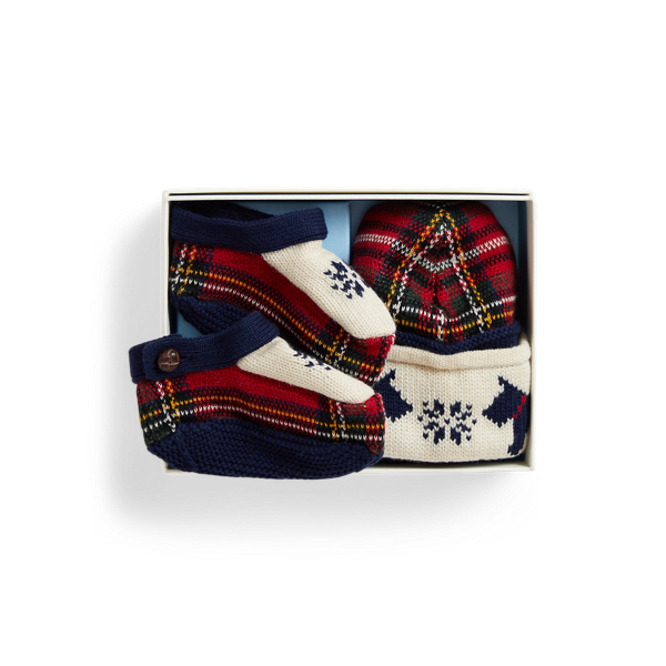 Cotton-Wool Earflap Hat & Bootie