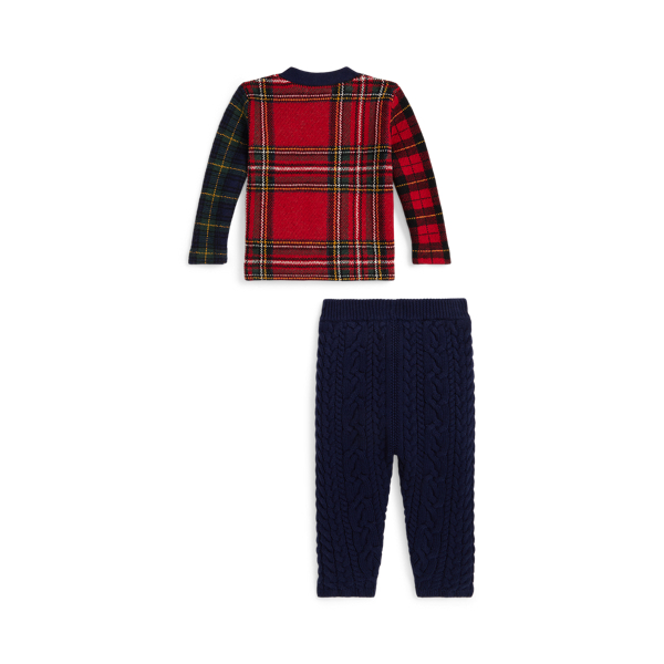 Plaid Cardigan & Cable-Knit Pant