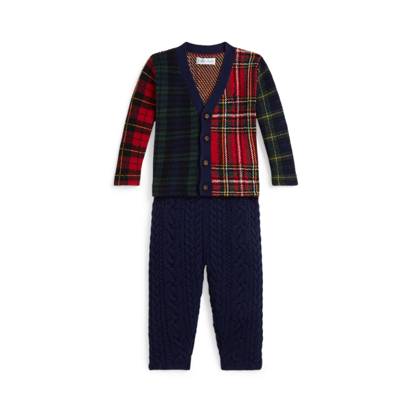 Plaid Cardigan & Cable-Knit Pant