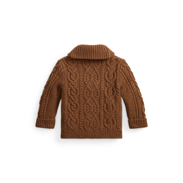 Aran-Knit Wool Shawl Cardigan