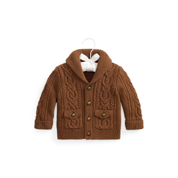 Aran-Knit Wool Shawl Cardigan