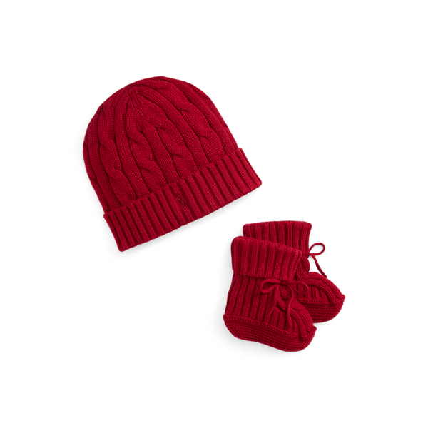 Cable-Knit Cotton Beanie & Bootie Set