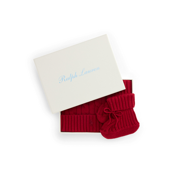 Cable-Knit Cotton Beanie & Bootie Set
