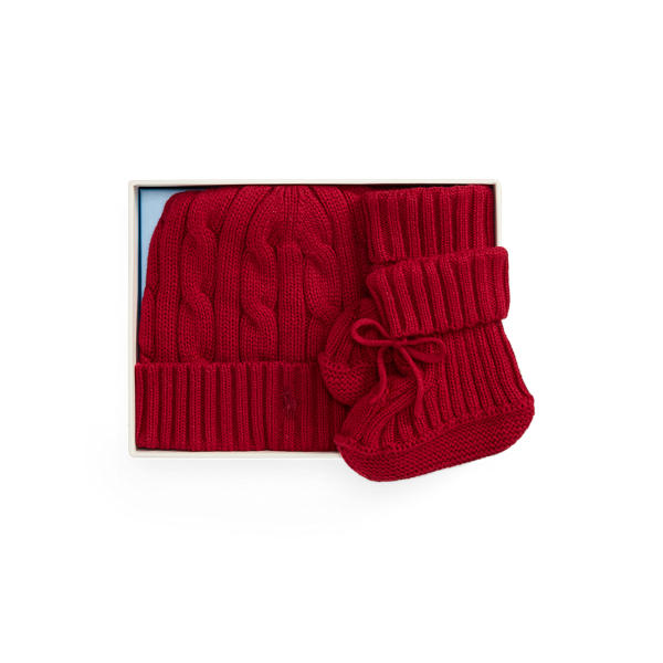 Cable-Knit Cotton Beanie & Bootie Set