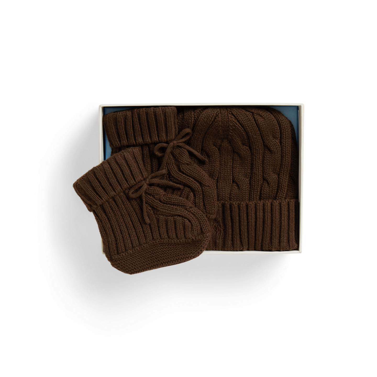 Детские головные уборы Ralph Lauren Cable-Knit Cotton Beanie & Bootie Set, цвет: Шоколадный — фото 2