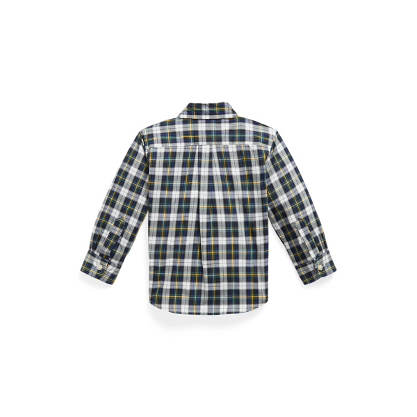 White / Green Multi Plaid Cotton Poplin Shirt Baby Boy 2