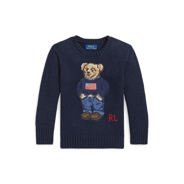 Hunter Navy Polo Bear Cotton Jumper Boys 2-7 2
