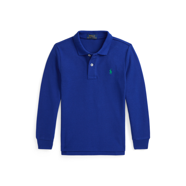 Cotton Mesh Long-Sleeve Polo Shirt