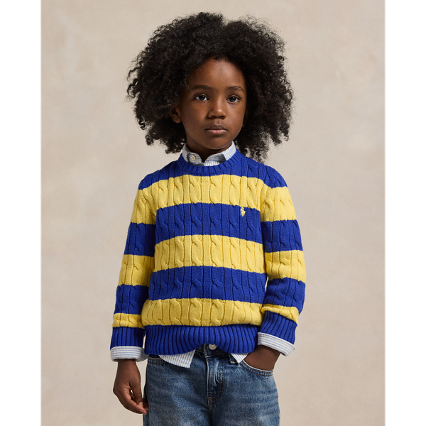 Classic Azure/collegiate Striped Cable-Knit Cotton Sweater Boys 2-7 1